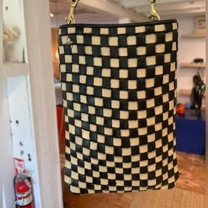 Clare V. Black & Cream Woven Poche